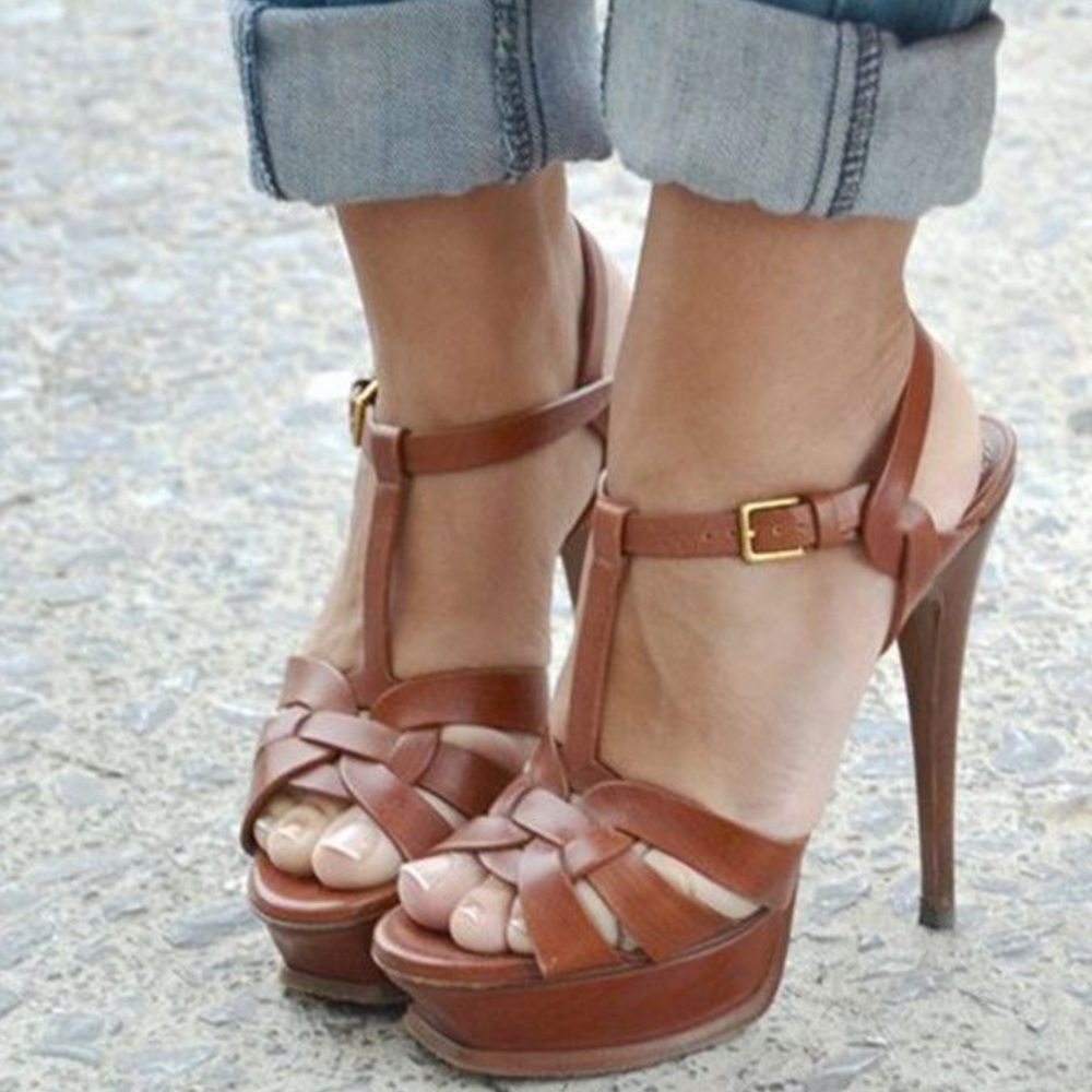 YSL Tribute leather sandal Brown 39.5